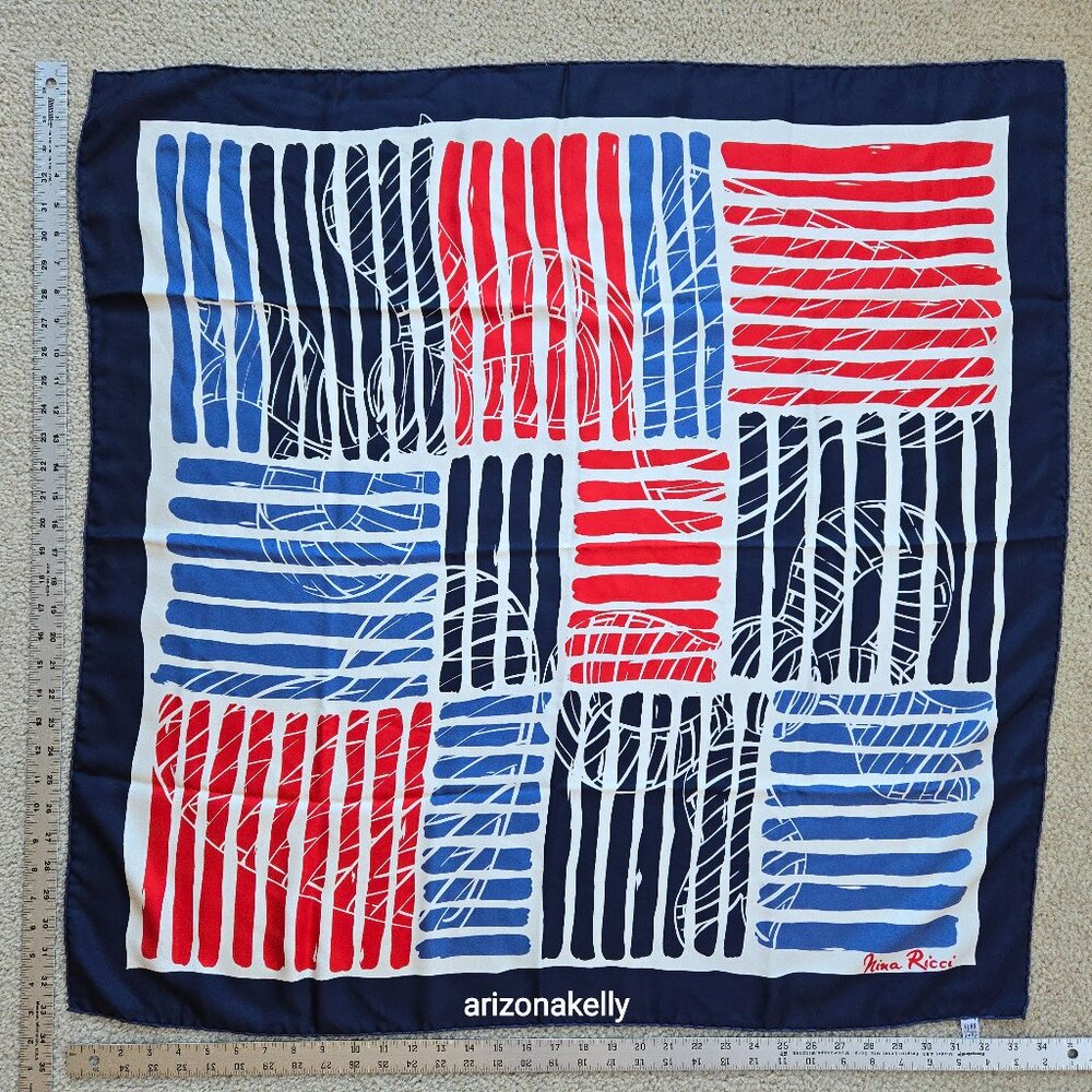 Nina Ricci Silk Twill Square Scarf Hand-rolled Red White Blue Heart